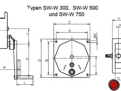 Massbild Wandseilwinde SW-W 300 bis 750